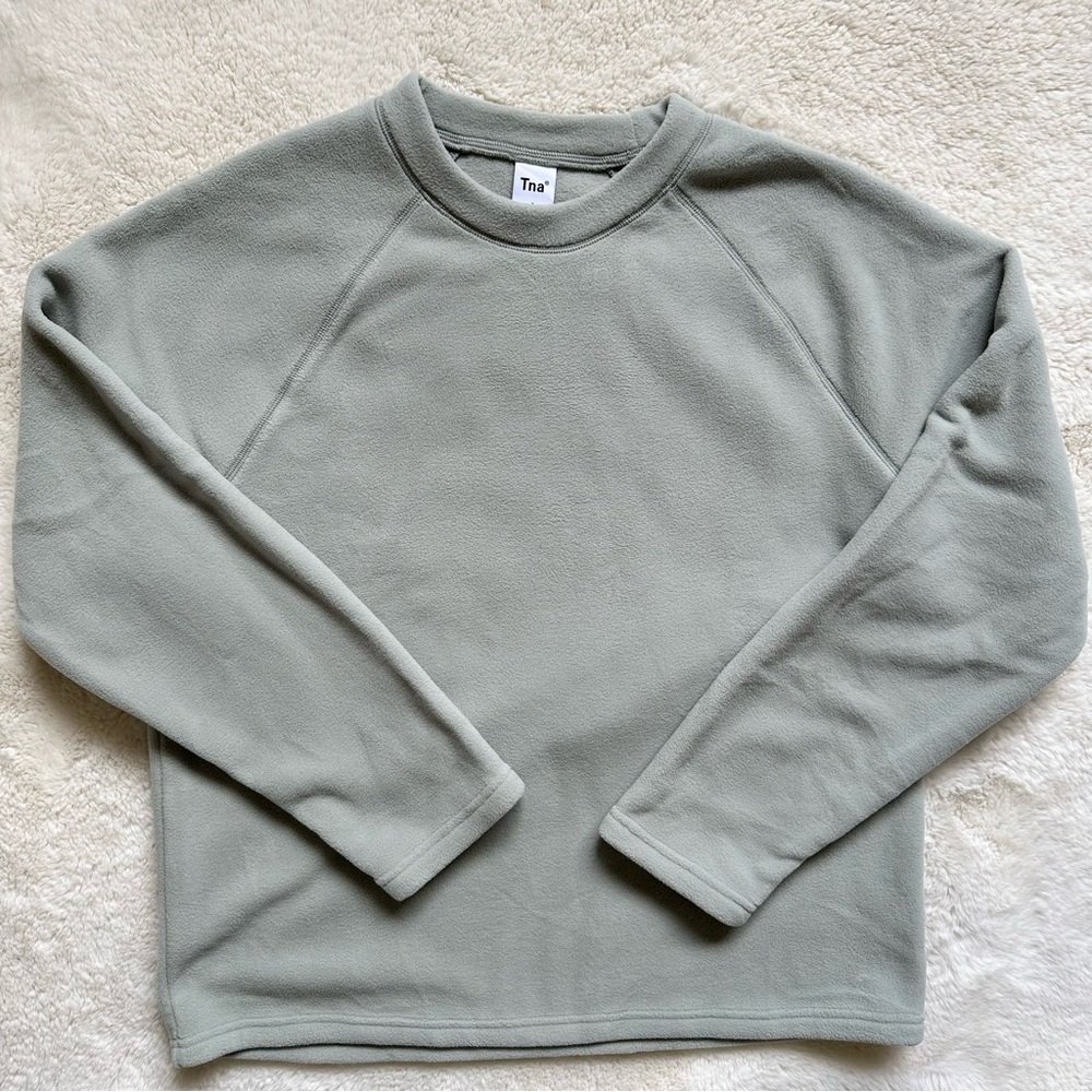 Aritzia Tna Cozy Polar Crewneck Sweatshirt - Sage Green S